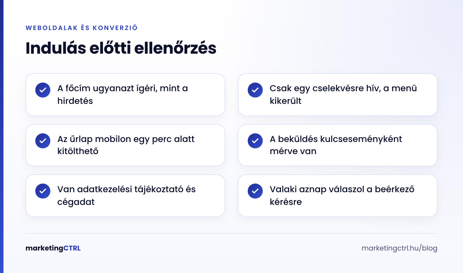 Landing oldal indulás előtti ellenőrzőlistája hat pontban
