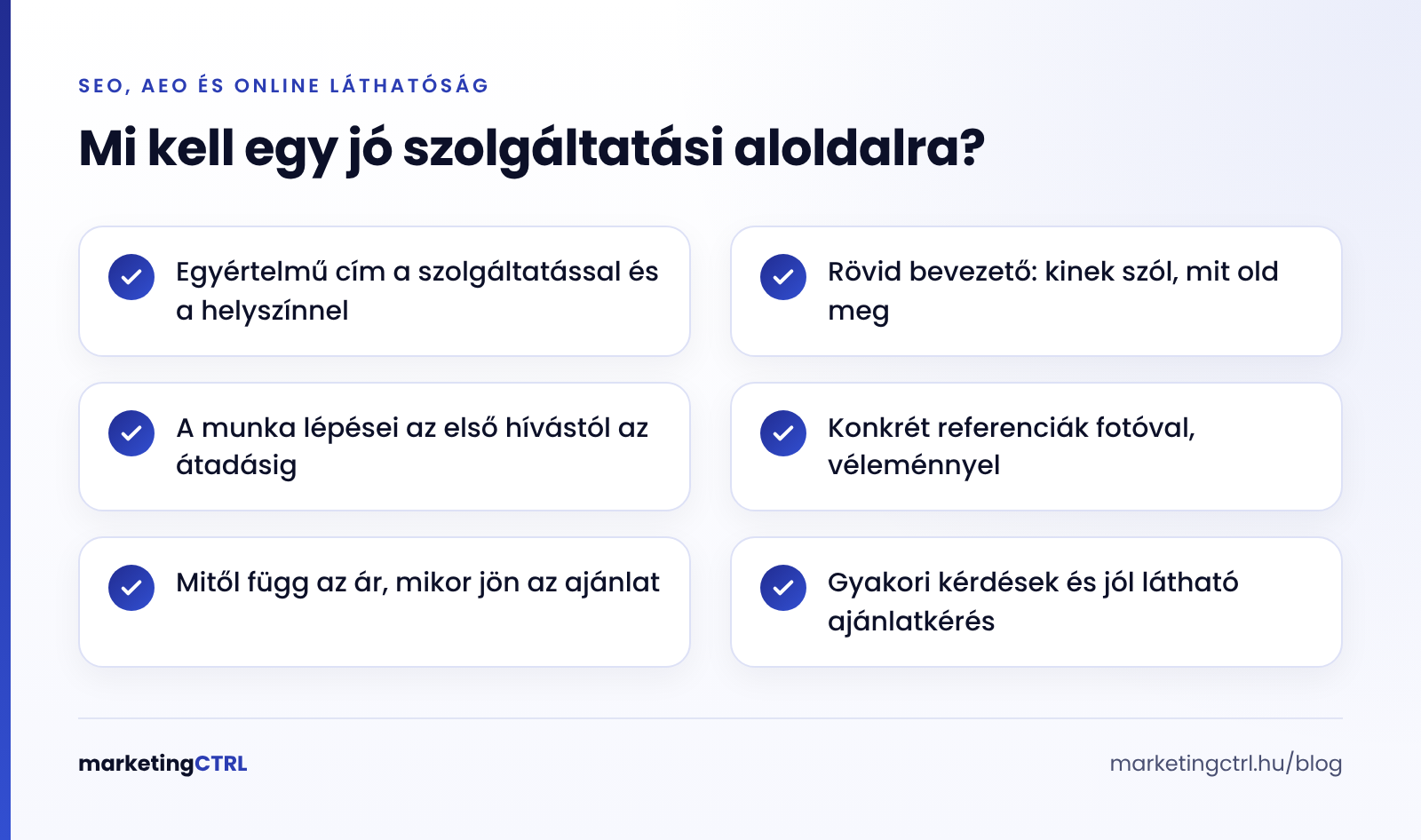 SEO szempontból jól felépített szolgáltatási aloldal elemei