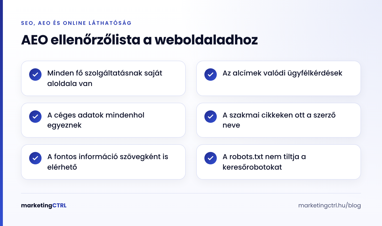 AEO ellenőrzőlista kisvállalkozás weboldalához