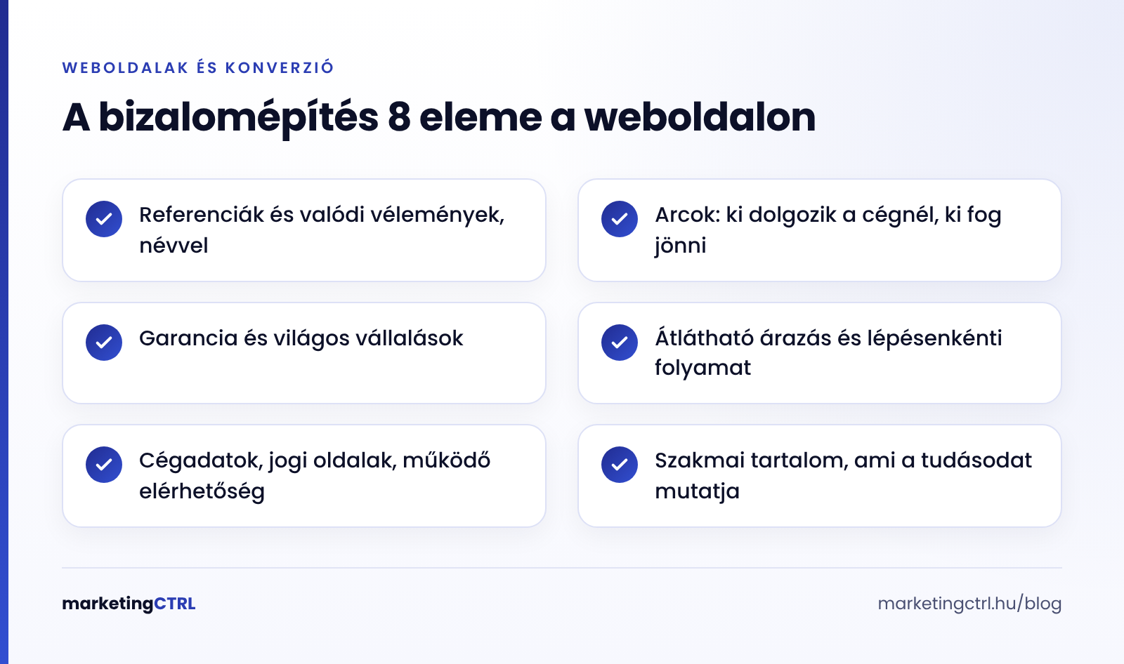 A bizalomépítés elemei a weboldalon: referenciák, arcok, garancia, árazás, cégadatok, szakmai tartalom