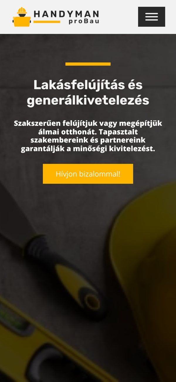 A handyman.hu nyitóoldala mobilon
