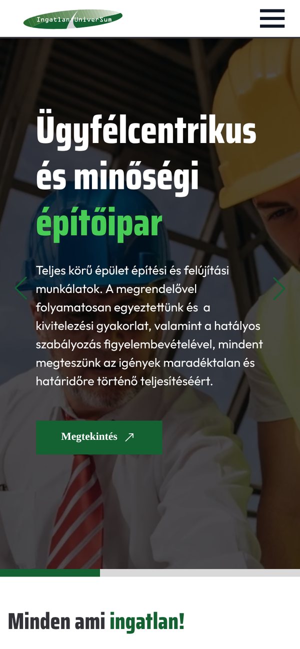 Az ingatlanuniversum.hu nyitóoldala mobilon